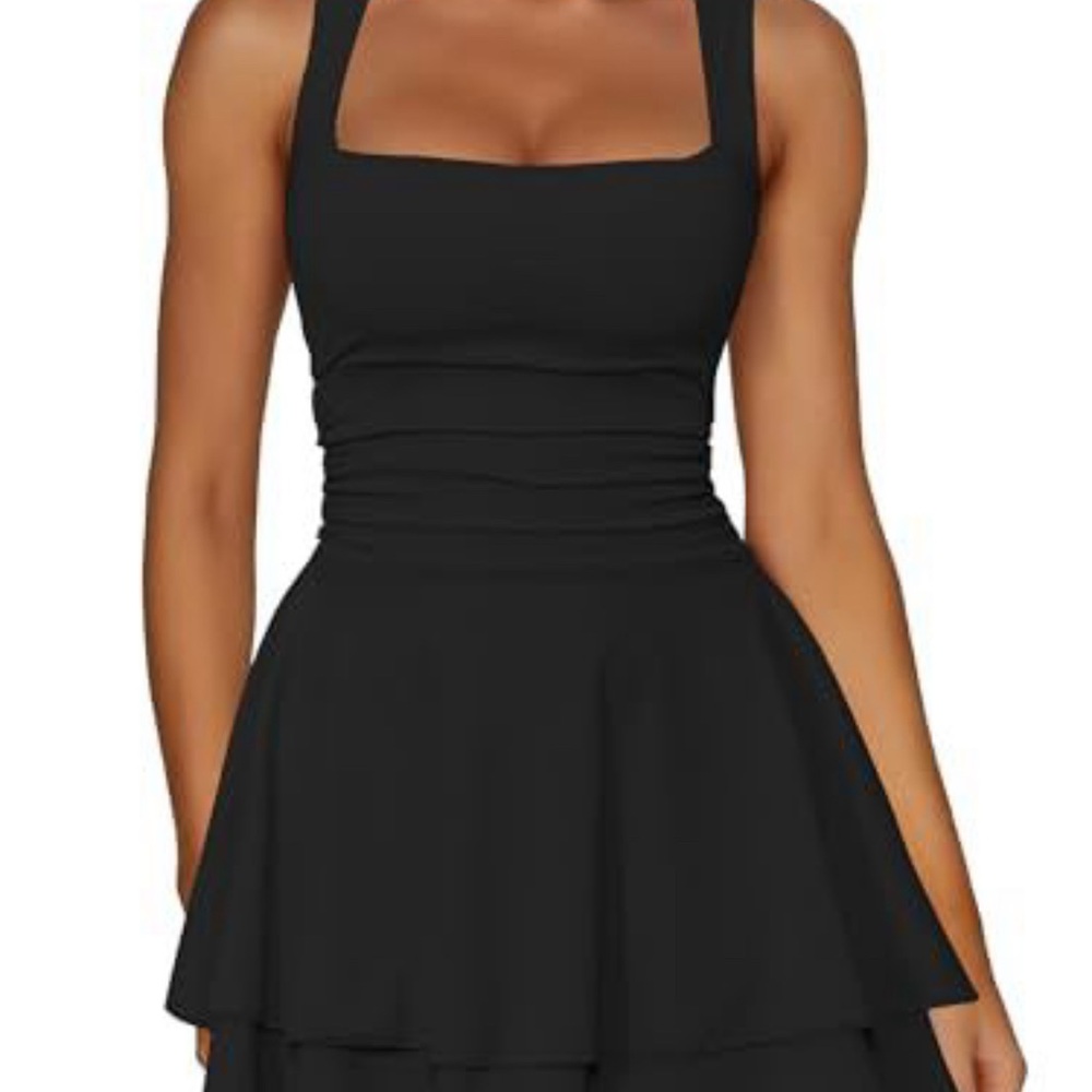 Black Ruched Tiered Midi Dress